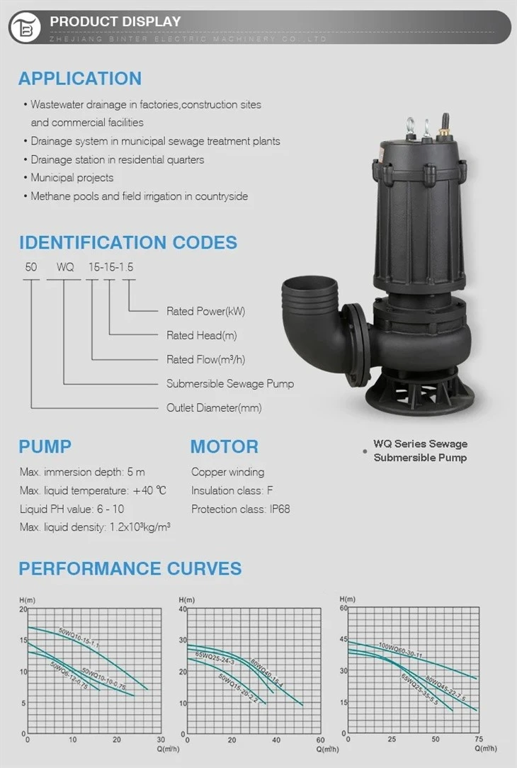 50WQ9-22-2.2 Centrifugal Submersible Drainage Sewage Pump 50WQ9-22-2.2 Centrifugal Submersible Drainage Sewage Pump